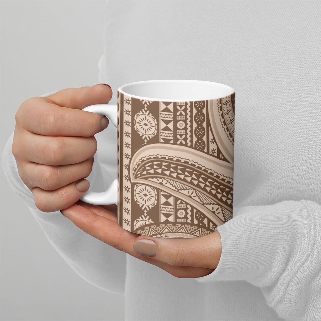 Bula Fiji Vintage Tapa Ceramic Mug Kaivity Masi Wave Motifs - Mocha