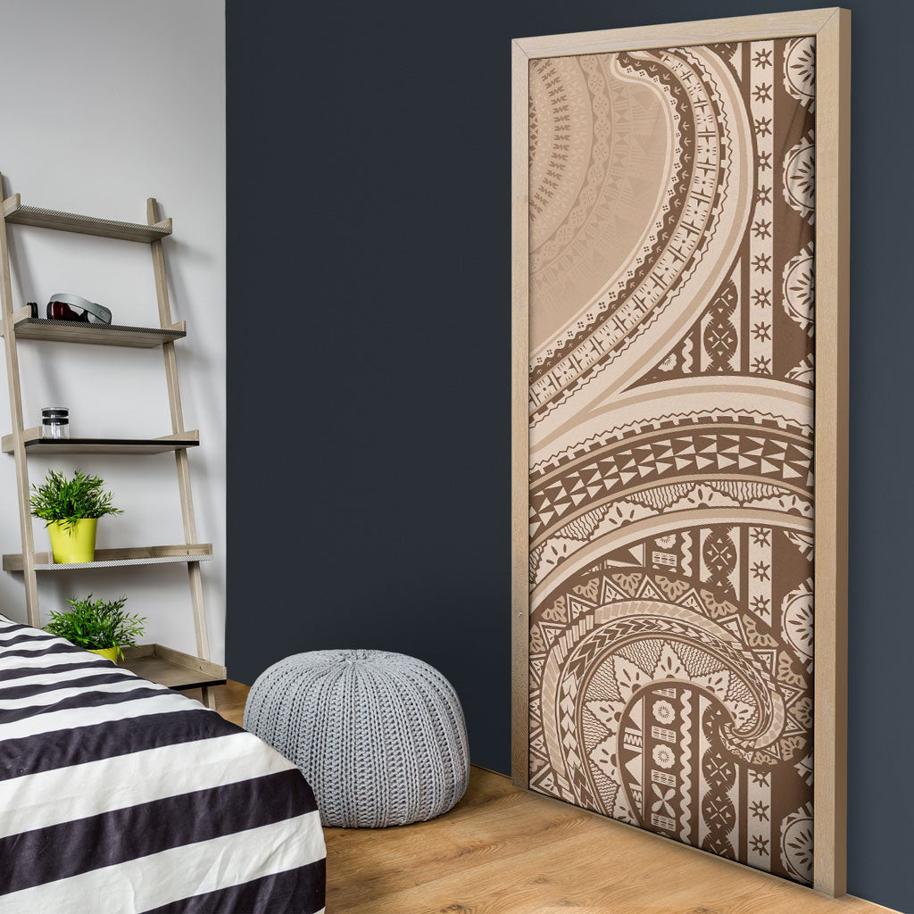 Bula Fiji Vintage Tapa Door Cover Kaivity Masi Wave Motifs - Mocha