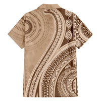 Bula Fiji Vintage Tapa Family Matching Long Sleeve Bodycon Dress and Hawaiian Shirt Kaivity Masi Wave Motifs - Mocha LT7 - Polynesian Pride