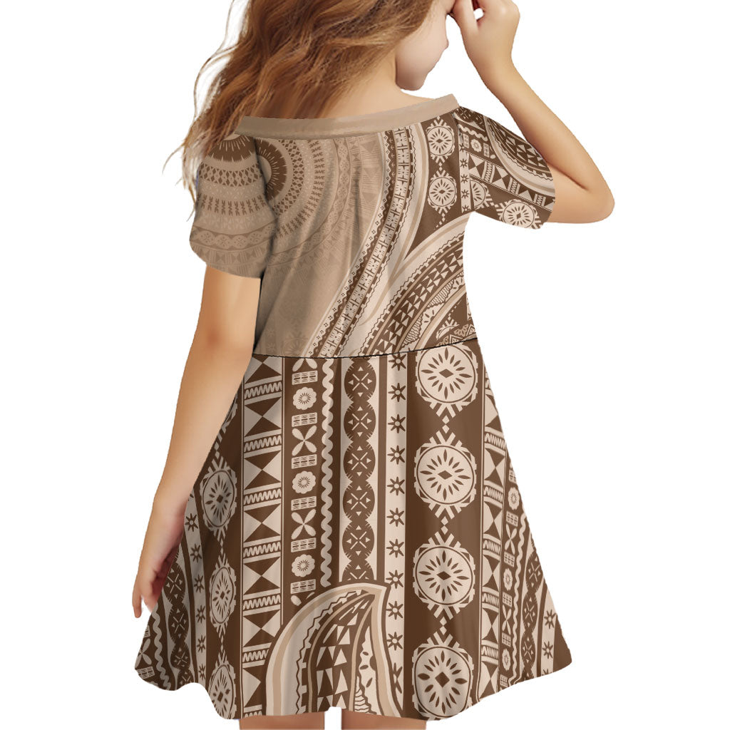 Bula Fiji Vintage Tapa Family Matching Summer Maxi Dress and Hawaiian Shirt Kaivity Masi Wave Motifs - Mocha LT7 - Polynesian Pride