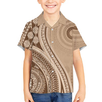Bula Fiji Vintage Tapa Family Matching Tank Maxi Dress and Hawaiian Shirt Kaivity Masi Wave Motifs - Mocha LT7 Son's Shirt Beige - Polynesian Pride