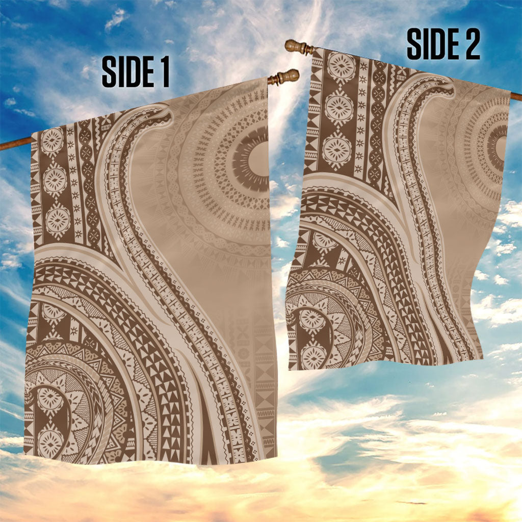Bula Fiji Vintage Tapa Garden Flag Kaivity Masi Wave Motifs - Mocha