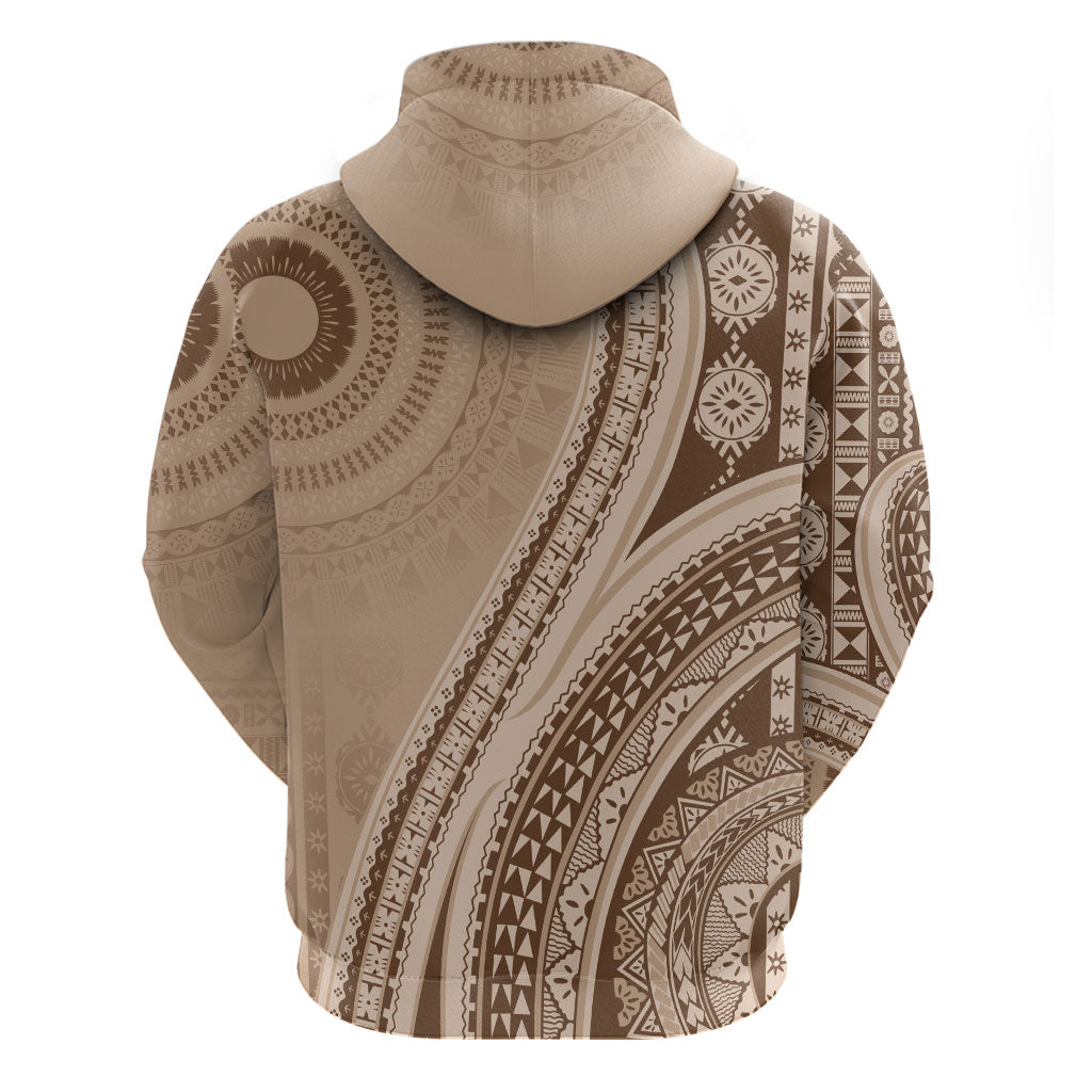 Bula Fiji Vintage Tapa Hoodie Kaivity Masi Wave Motifs - Mocha