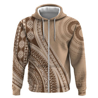 Bula Fiji Vintage Tapa Hoodie Kaivity Masi Wave Motifs - Mocha