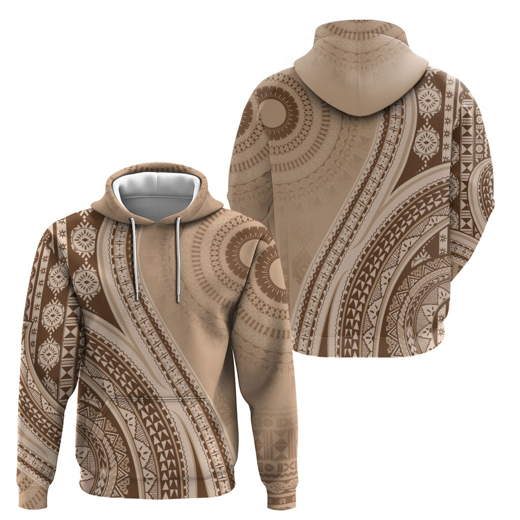 Bula Fiji Vintage Tapa Hoodie Kaivity Masi Wave Motifs - Mocha