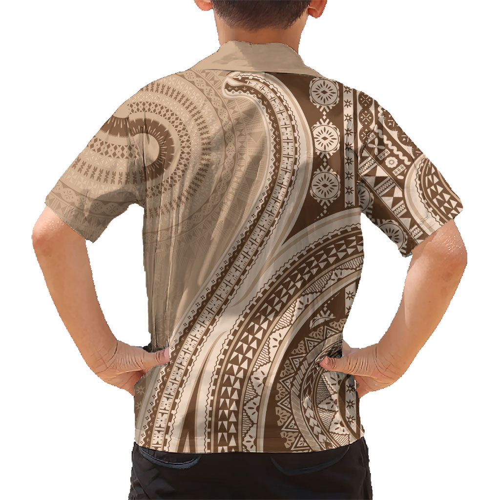 Bula Fiji Vintage Tapa Kid Hawaiian Shirt Kaivity Masi Wave Motifs - Mocha