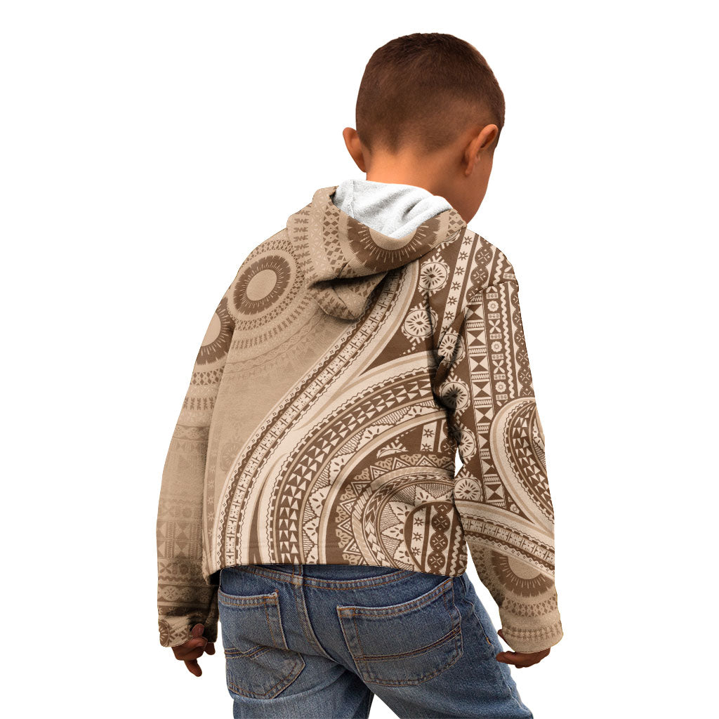 Bula Fiji Vintage Tapa Kid Hoodie Kaivity Masi Wave Motifs - Mocha