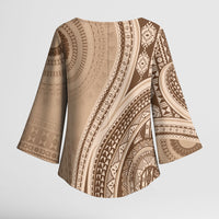 Bula Fiji Vintage Tapa Kimono Sleeve Blouse Kaivity Masi Wave Motifs - Mocha