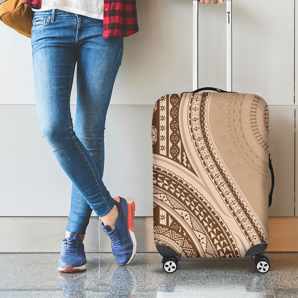 Bula Fiji Vintage Tapa Luggage Cover Kaivity Masi Wave Motifs - Mocha