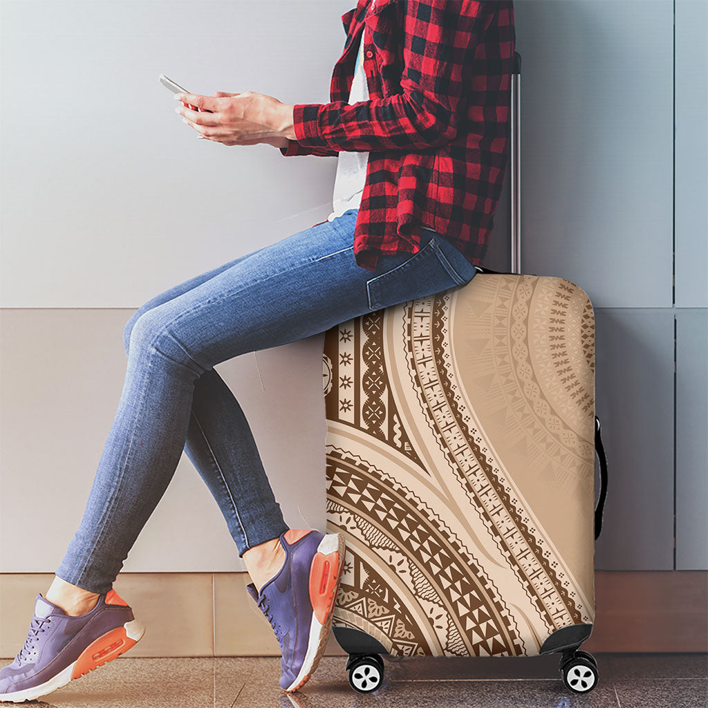 Bula Fiji Vintage Tapa Luggage Cover Kaivity Masi Wave Motifs - Mocha