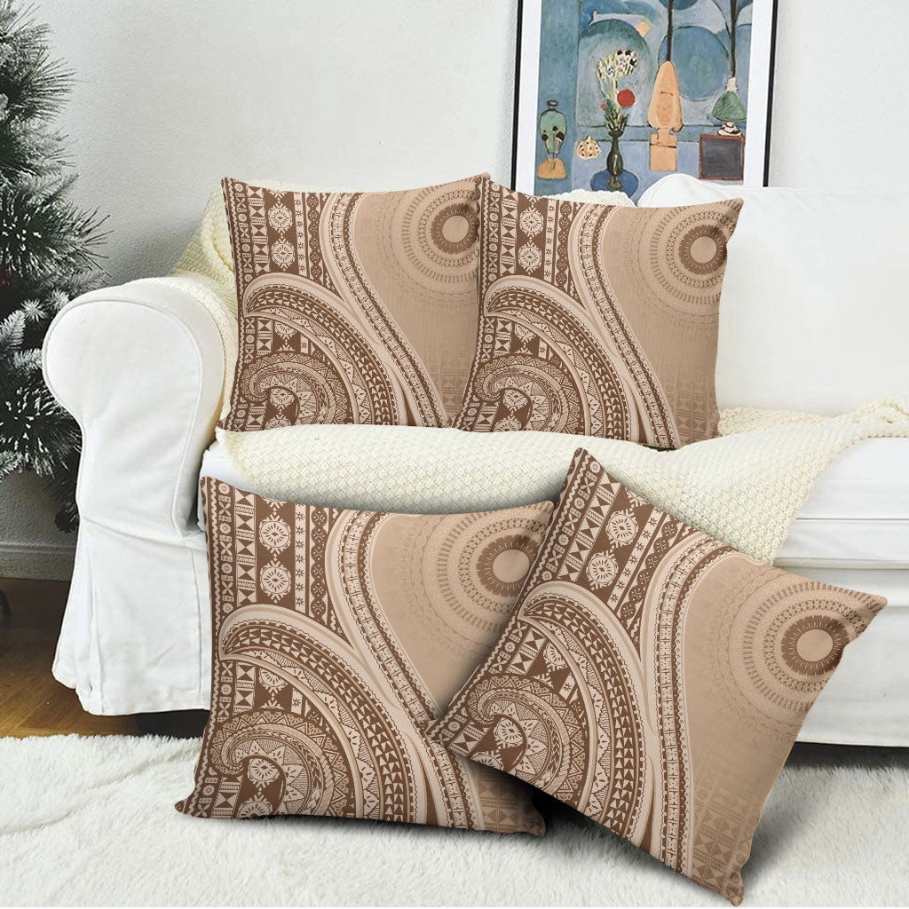Bula Fiji Vintage Tapa Pillow Cover Kaivity Masi Wave Motifs - Mocha