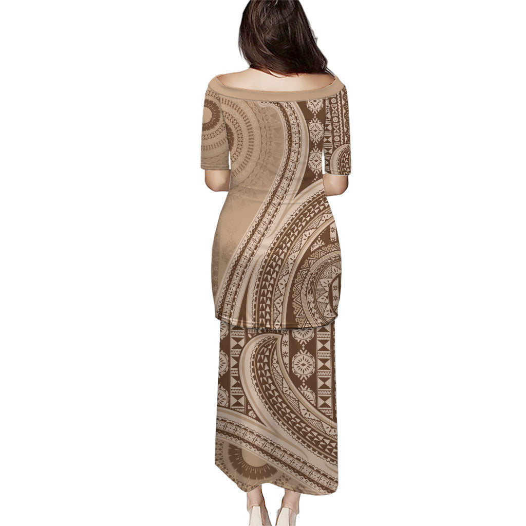 Bula Fiji Vintage Tapa Puletasi Kaivity Masi Wave Motifs - Mocha