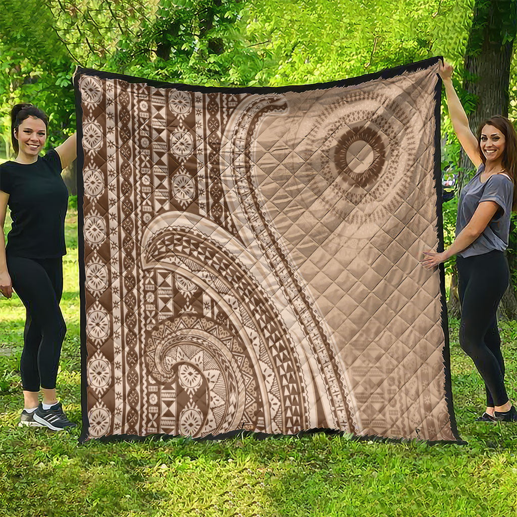 Bula Fiji Vintage Tapa Quilt Kaivity Masi Wave Motifs - Mocha