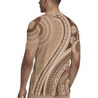 Bula Fiji Vintage Tapa Rugby Jersey Kaivity Masi Wave Motifs - Mocha