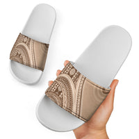 Bula Fiji Vintage Tapa Slide Sandals Kaivity Masi Wave Motifs - Mocha