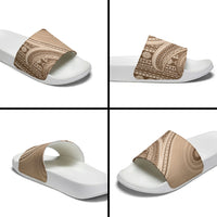 Bula Fiji Vintage Tapa Slide Sandals Kaivity Masi Wave Motifs - Mocha