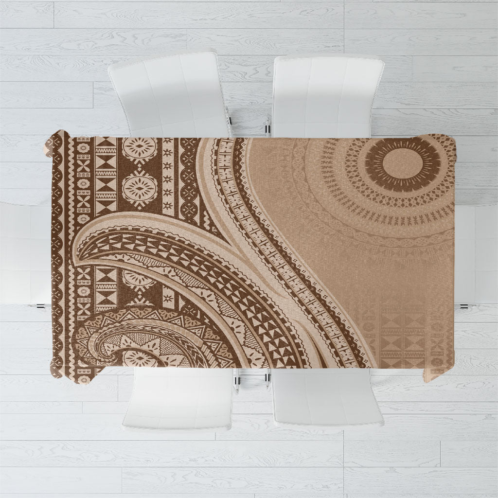 Bula Fiji Vintage Tapa Tablecloth Kaivity Masi Wave Motifs - Mocha