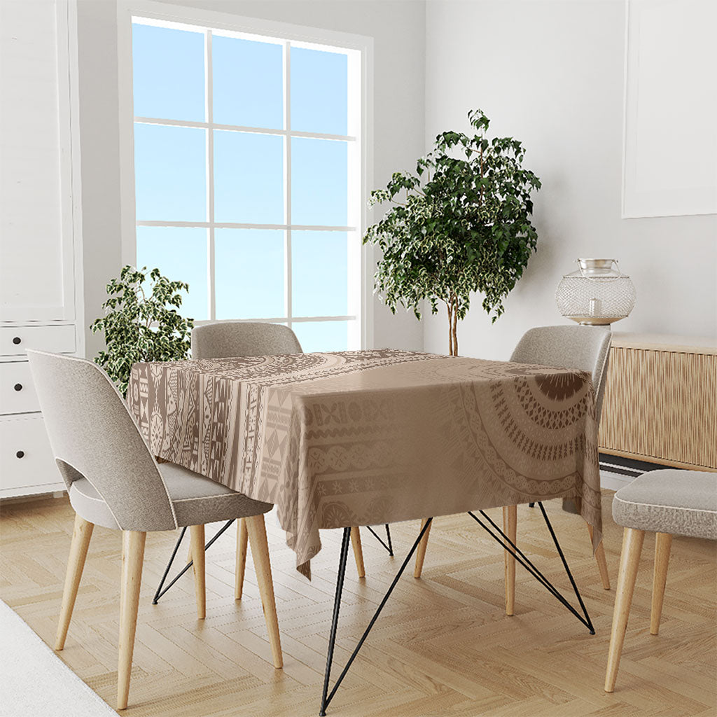 Bula Fiji Vintage Tapa Tablecloth Kaivity Masi Wave Motifs - Mocha