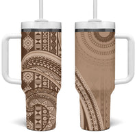 Bula Fiji Vintage Tapa Tumbler With Handle Kaivity Masi Wave Motifs - Mocha