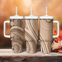 Bula Fiji Vintage Tapa Tumbler With Handle Kaivity Masi Wave Motifs - Mocha