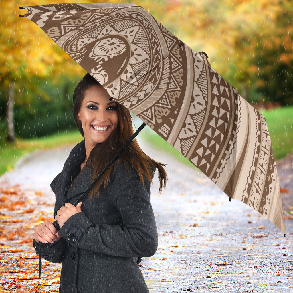 Bula Fiji Vintage Tapa Umbrella Kaivity Masi Wave Motifs - Mocha