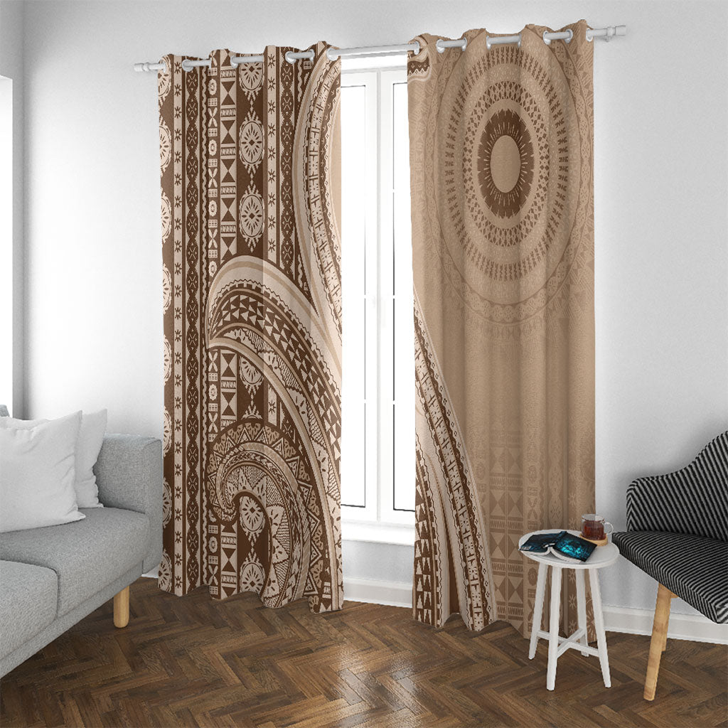 Bula Fiji Vintage Tapa Window Curtain Kaivity Masi Wave Motifs - Mocha