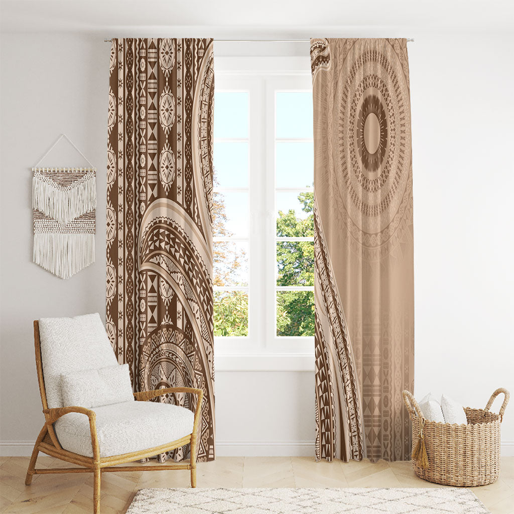 Bula Fiji Vintage Tapa Window Curtain Kaivity Masi Wave Motifs - Mocha