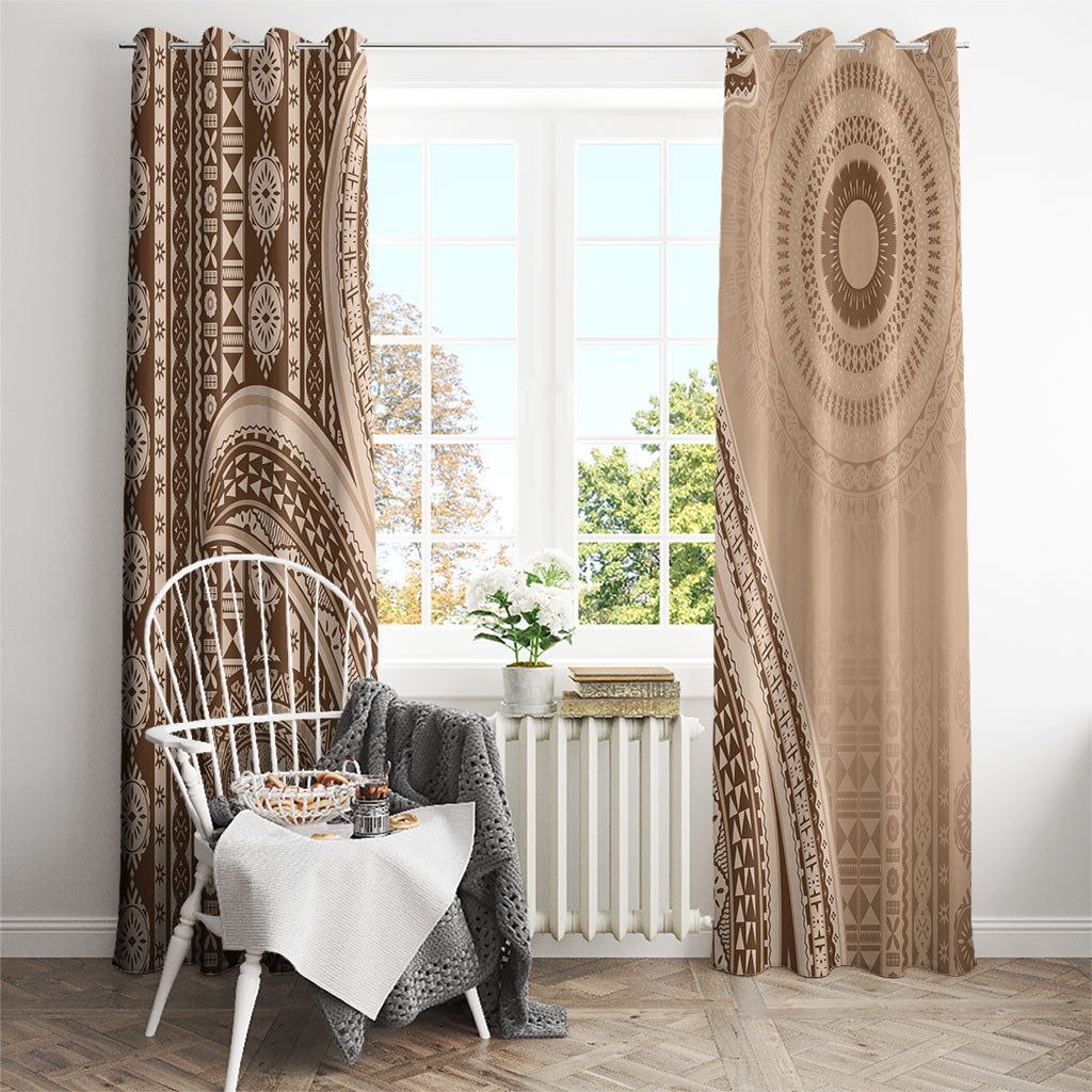 Bula Fiji Vintage Tapa Window Curtain Kaivity Masi Wave Motifs - Mocha