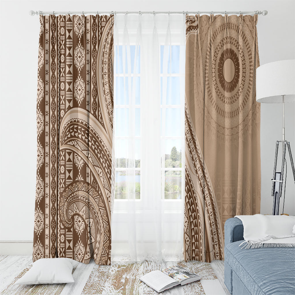 Bula Fiji Vintage Tapa Window Curtain Kaivity Masi Wave Motifs - Mocha