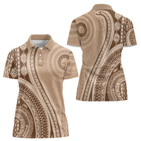 Bula Fiji Vintage Tapa Women Polo Shirt Kaivity Masi Wave Motifs - Mocha
