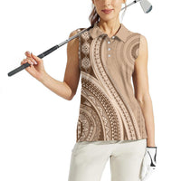 Bula Fiji Vintage Tapa Women Sleeveless Polo Shirt Kaivity Masi Wave Motifs - Mocha