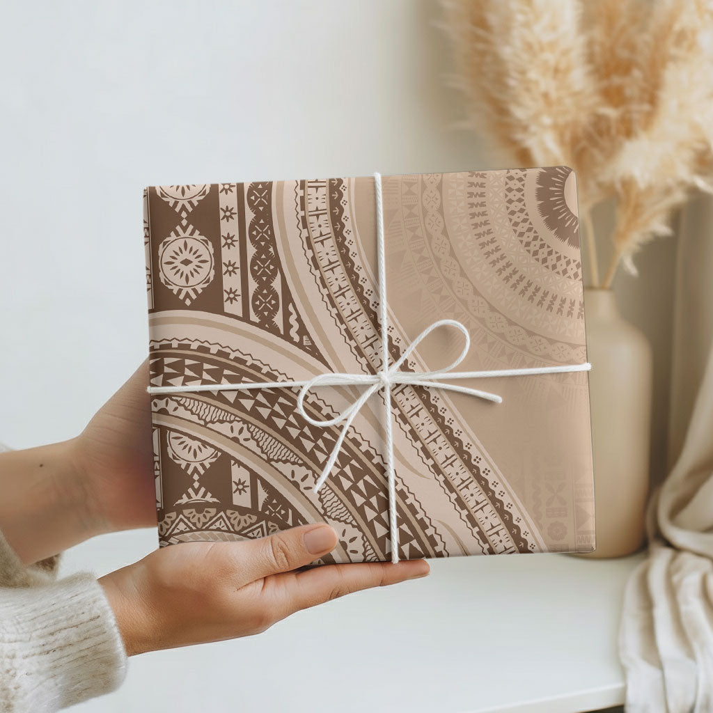 Bula Fiji Vintage Tapa Wrapping Paper Kaivity Masi Wave Motifs - Mocha