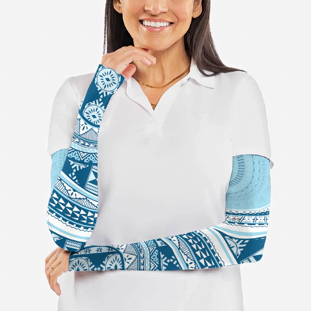 Bula Fiji Vintage Tapa Arm Sleeves Kaivity Masi Wave Motifs - Turquoise