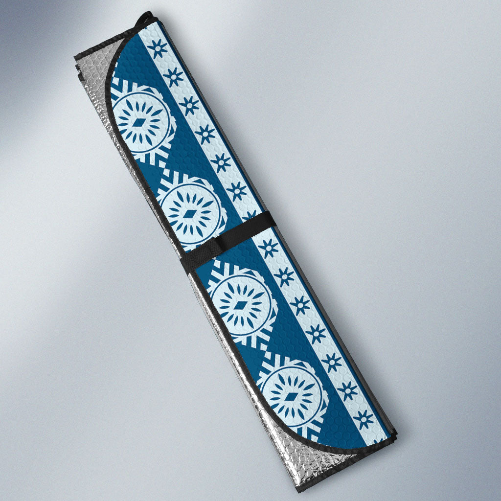 Bula Fiji Vintage Tapa Auto Sun Shade Kaivity Masi Wave Motifs - Turquoise