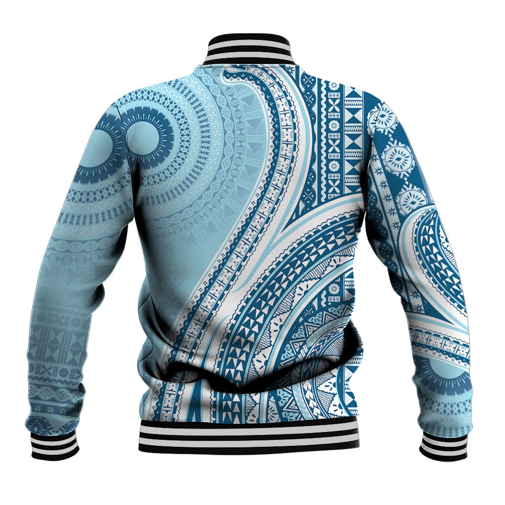 Bula Fiji Vintage Tapa Baseball Jacket Kaivity Masi Wave Motifs - Turquoise