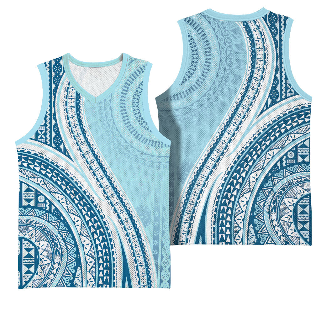 Bula Fiji Vintage Tapa Basketball Jersey Kaivity Masi Wave Motifs - Turquoise