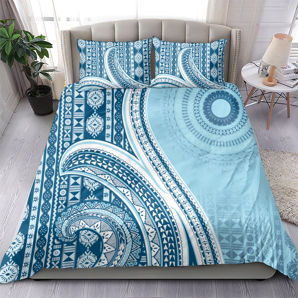 Bula Fiji Vintage Tapa Bedding Set Kaivity Masi Wave Motifs - Turquoise