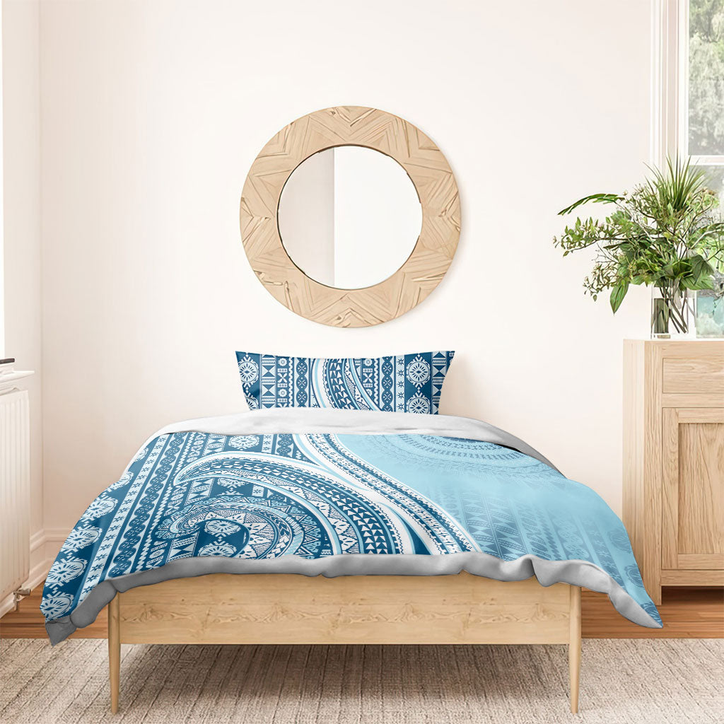 Bula Fiji Vintage Tapa Bedding Set Kaivity Masi Wave Motifs - Turquoise