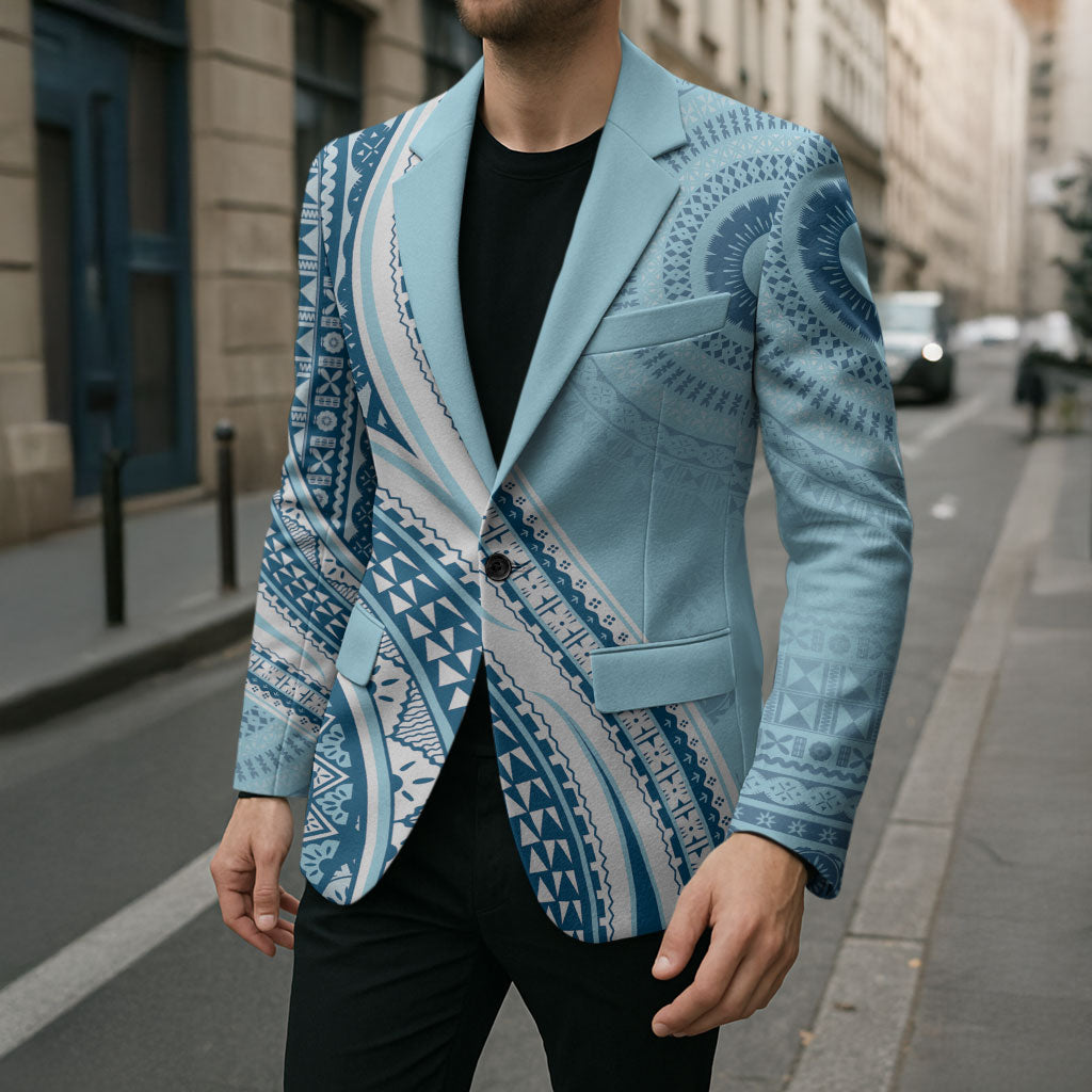 Bula Fiji Vintage Tapa Blazer Kaivity Masi Wave Motifs - Turquoise
