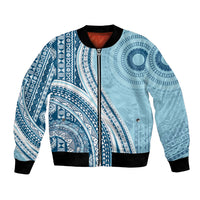 Bula Fiji Vintage Tapa Bomber Jacket Kaivity Masi Wave Motifs - Turquoise
