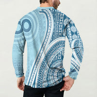 Bula Fiji Vintage Tapa Button Sweatshirt Kaivity Masi Wave Motifs - Turquoise