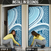 Bula Fiji Vintage Tapa Door Cover Kaivity Masi Wave Motifs - Turquoise