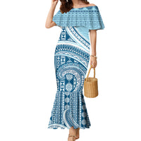 Bula Fiji Vintage Tapa Family Matching Mermaid Dress and Hawaiian Shirt Kaivity Masi Wave Motifs - Turquoise LT7 Mom's Dress Turquoise - Polynesian Pride
