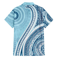 Bula Fiji Vintage Tapa Family Matching Off Shoulder Short Dress and Hawaiian Shirt Kaivity Masi Wave Motifs - Turquoise LT7 - Polynesian Pride
