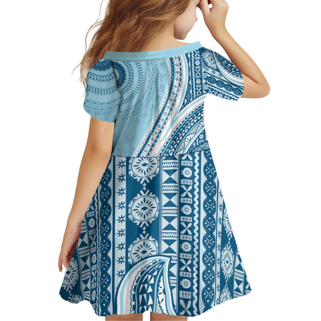 Bula Fiji Vintage Tapa Family Matching Summer Maxi Dress and Hawaiian Shirt Kaivity Masi Wave Motifs - Turquoise LT7 - Polynesian Pride