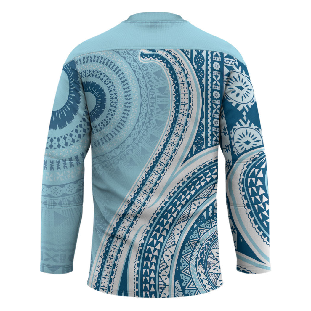 Bula Fiji Vintage Tapa Hockey Jersey Kaivity Masi Wave Motifs - Turquoise