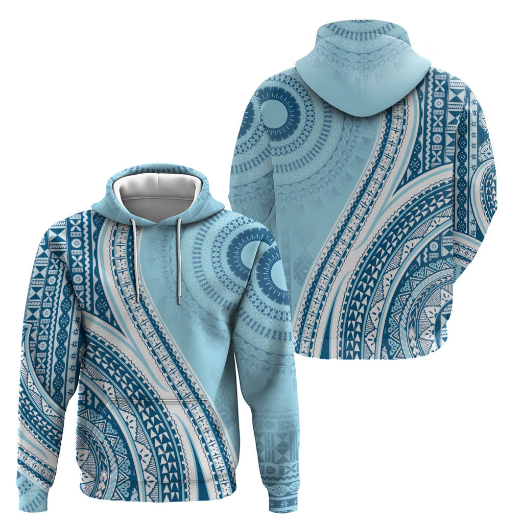 Bula Fiji Vintage Tapa Hoodie Kaivity Masi Wave Motifs - Turquoise