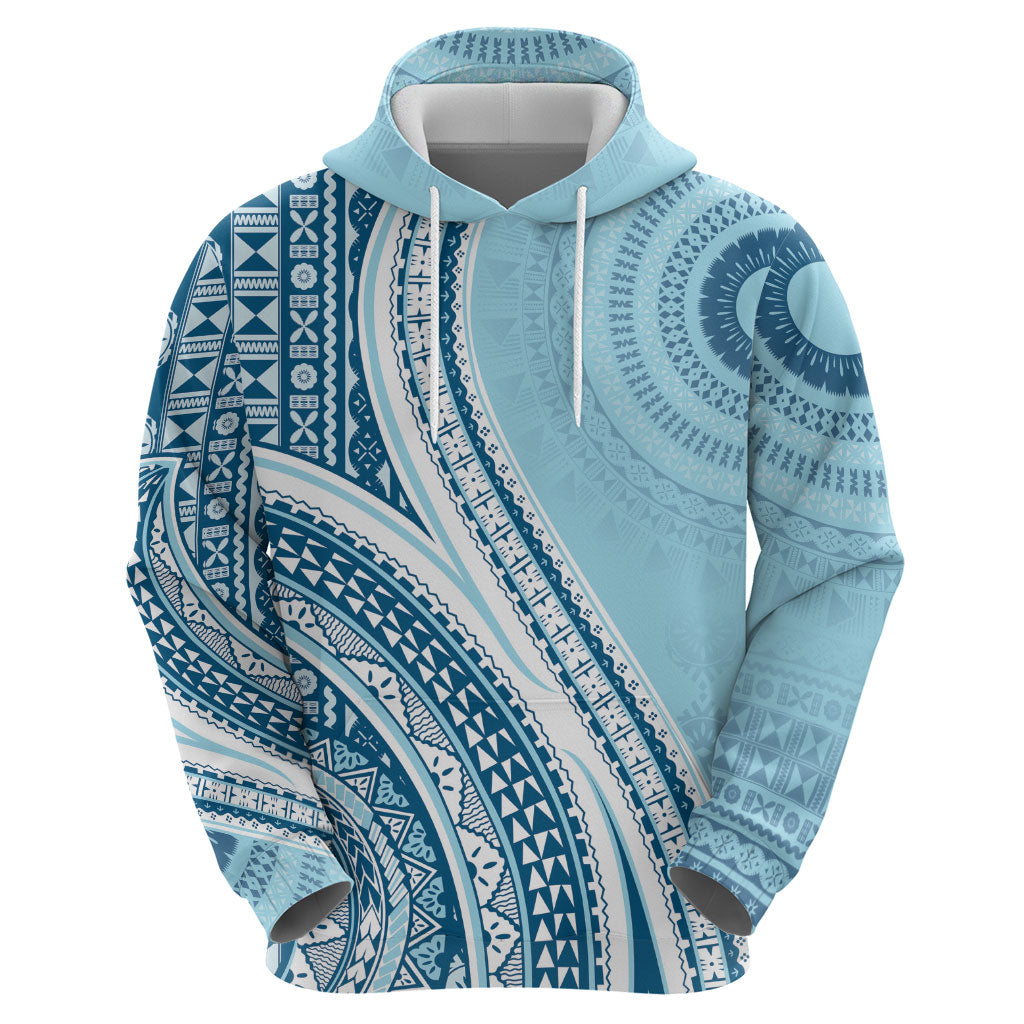 Bula Fiji Vintage Tapa Hoodie Kaivity Masi Wave Motifs - Turquoise