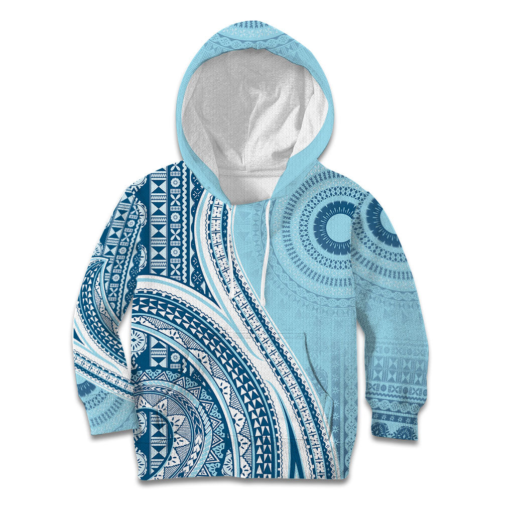 Bula Fiji Vintage Tapa Kid Hoodie Kaivity Masi Wave Motifs - Turquoise
