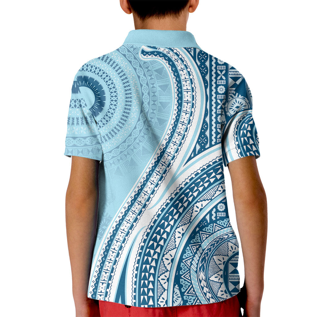 Bula Fiji Vintage Tapa Kid Polo Shirt Kaivity Masi Wave Motifs - Turquoise